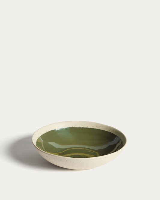 Nale beige ceramic soup bowl with green bottom