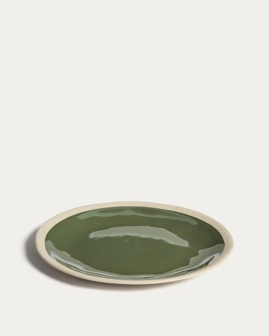 Nale beige ceramic plate with green bottom