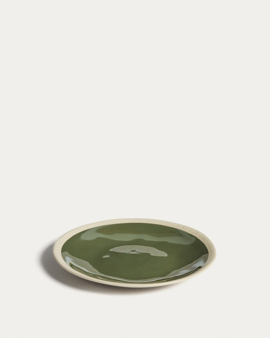 Nale beige ceramic dessert plate with green bottom