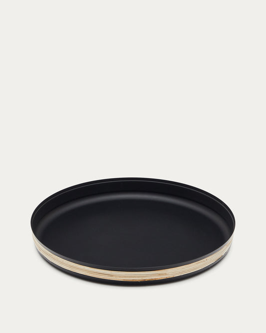 Plateau Shai en acier inoxydable et rotin