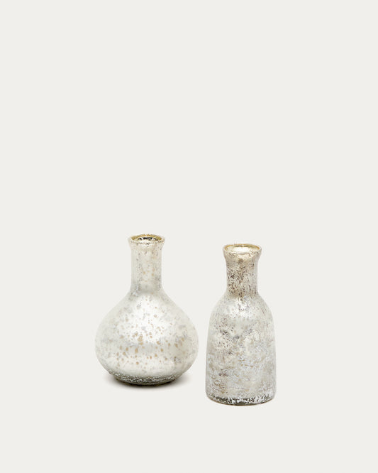 Ensemble Deila de 2 vases en verre recyclé blanc 13 cm