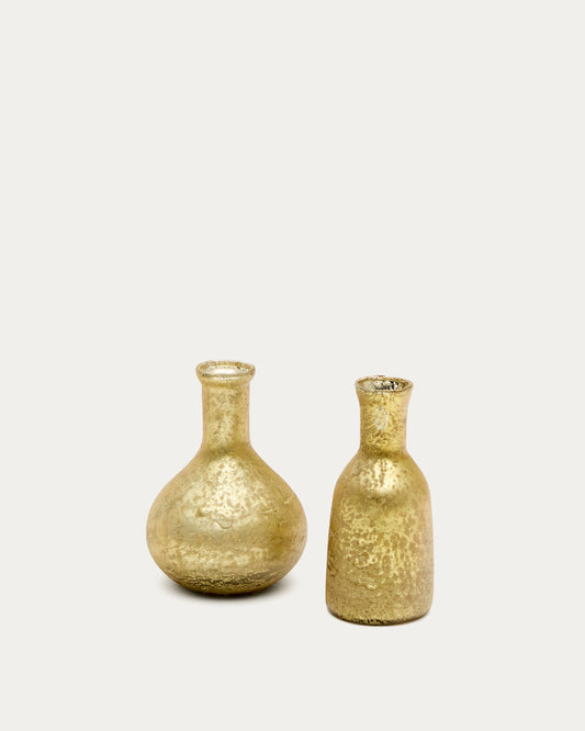 Ensemble Deila de 2 vases en verre recyclé doré 10 cm