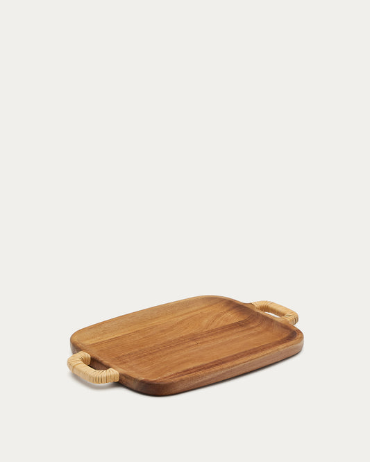 Petite planche de service Sardis en bois d'acacia FSC 100% et rotin