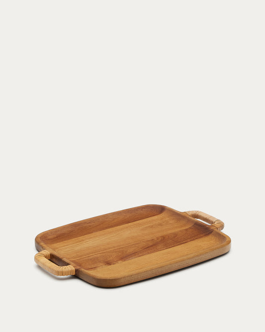 Grande planche de service Sardis en bois d'acacia FSC 100% et rotin