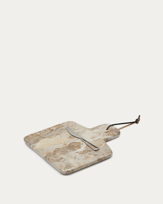 Emilse large cutting board and beige marble knife set
