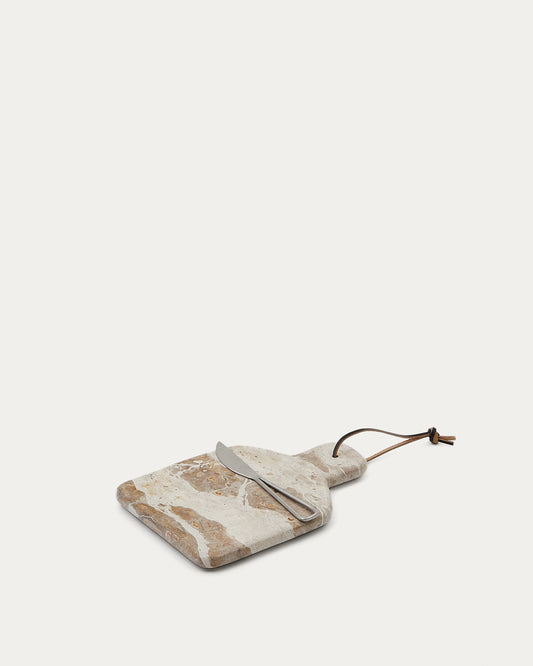 Ensemble de petite planche à découper et couteau Emilse en marbre beige