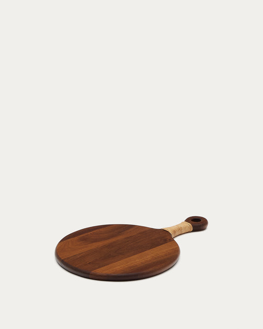 Petite planche de service ronde Sardis en bois d'acacia FSC 100% et rotin