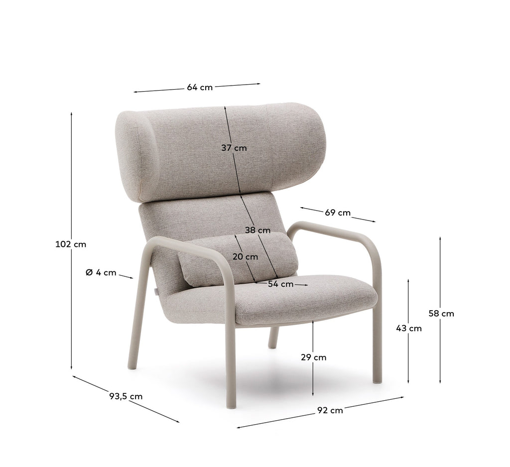 Fauteuil Inari beige et acier finition peinte beige FSC Mix Credit