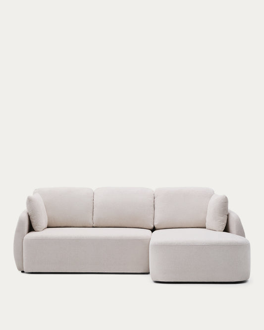 Canapé-lit Laira 3 places en chenille avec méridienne droite couleur écrue 246 cm FSC Mix Credit