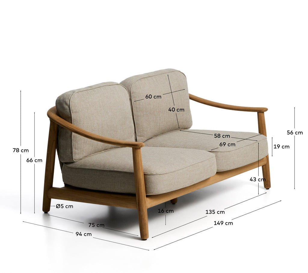 Elunda 2-seater outdoor sofa in solid teak wood FSC 100% 149cm