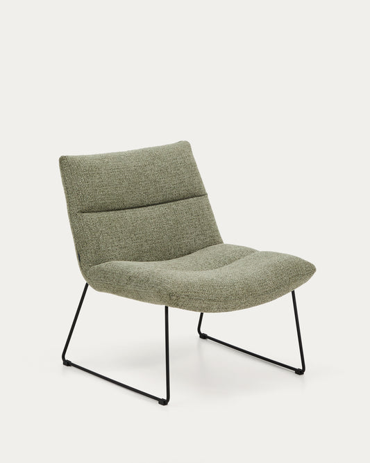 Fauteuil Asen en chenille verte et pieds en acier noir FSC 100%
