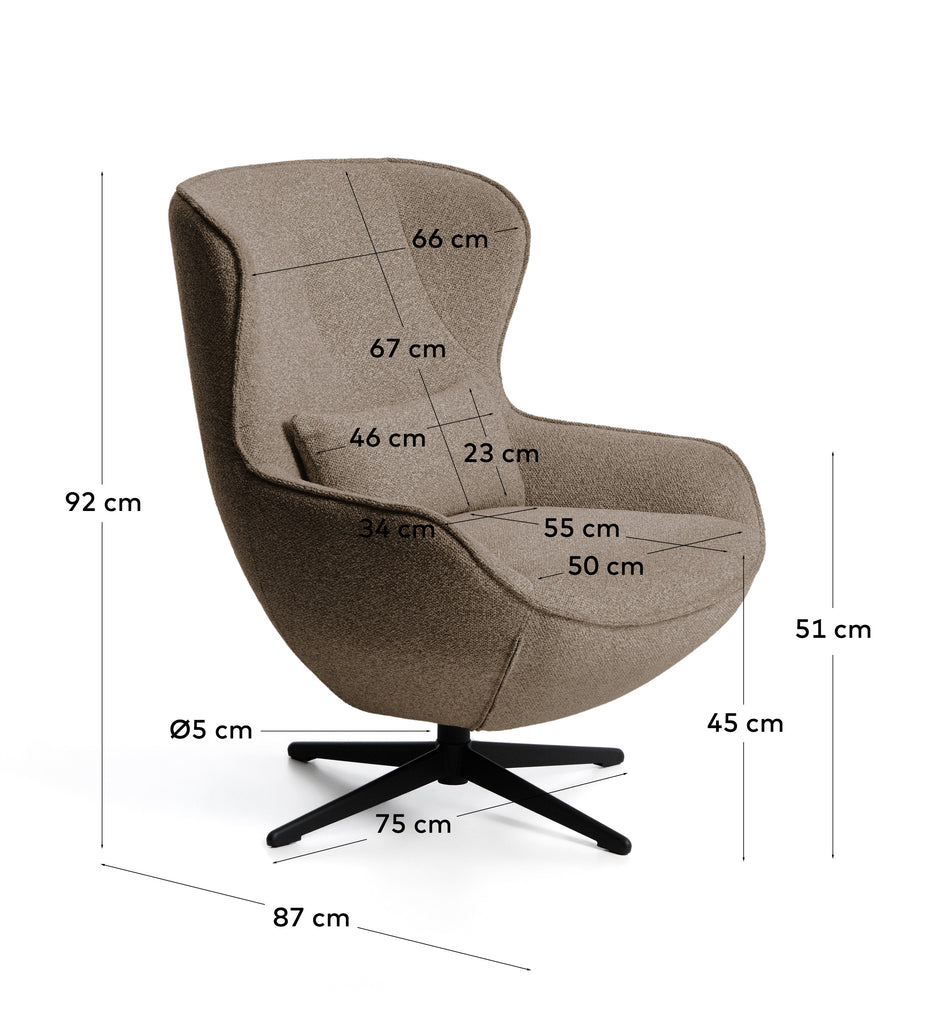 Fauteuil pivotant Sorile en chenille marron et acier avec finition noire FSC 100 %