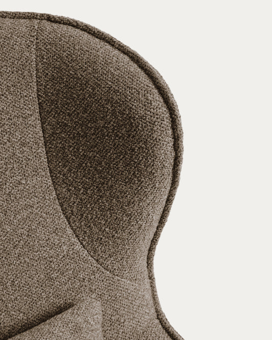 Fauteuil pivotant Sorile en chenille marron et acier avec finition noire FSC 100 %