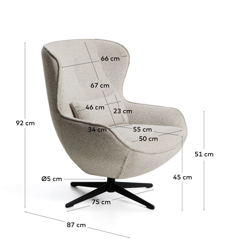 Fauteuil pivotant Sorile en chenille beige et acier avec finition noire FSC 100 %