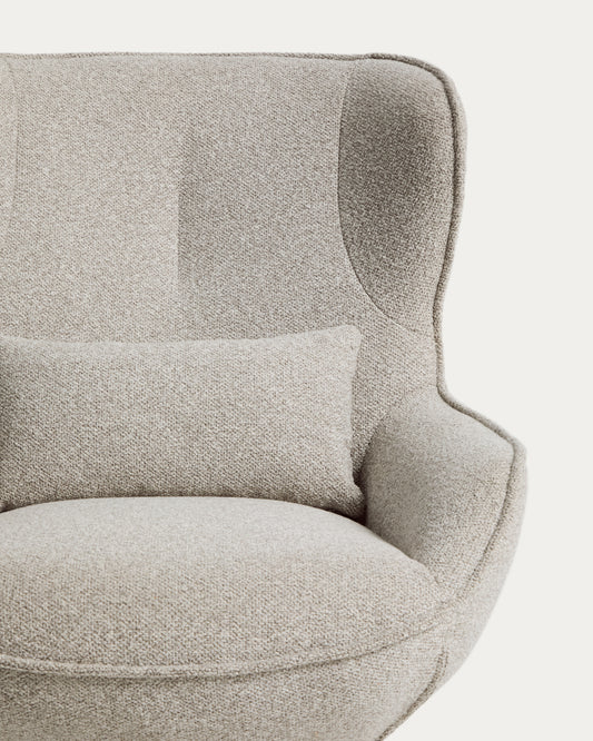 Fauteuil pivotant Sorile en chenille beige et acier avec finition noire FSC 100 %
