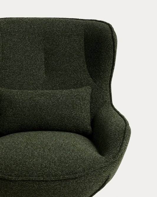 Fauteuil pivotant Sorile en chenille vert foncé et acier avec finition noire FSC 100 %