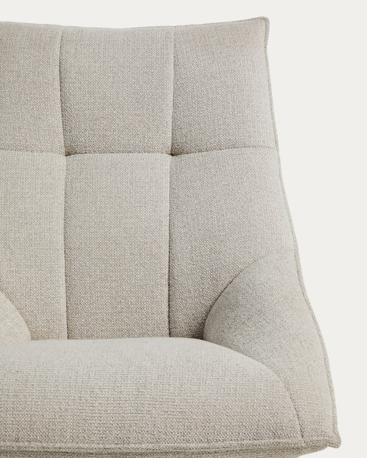Fauteuil pivotant Dirala en chenille beige et acier avec finition noire FSC 100 %
