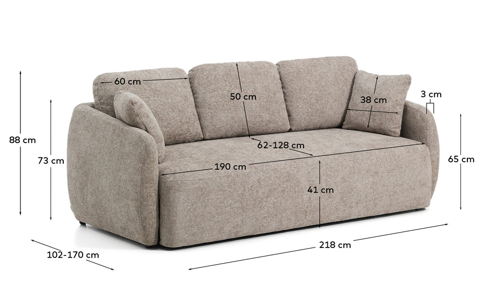 Canapé-lit Laira 3 places en chenille taupe 218 cm FSC Mix Credit