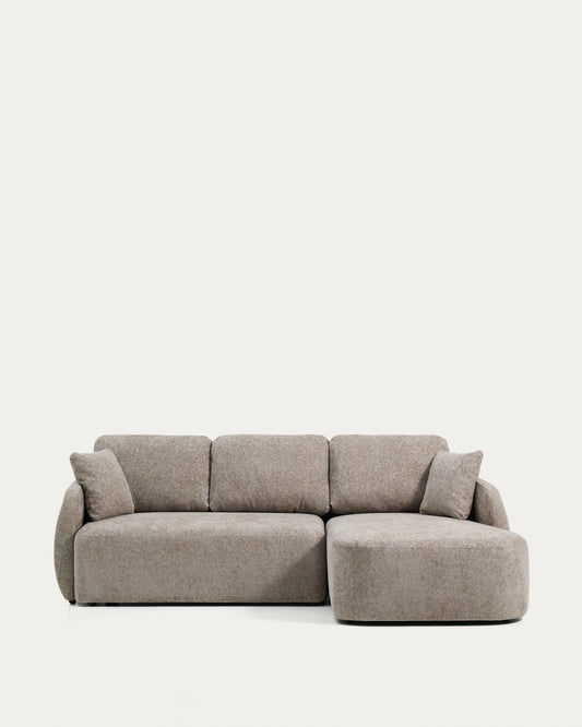 Canapé-lit Laira 3 places en chenille avec méridienne droite taupe 246 cm FSC Mix Credit