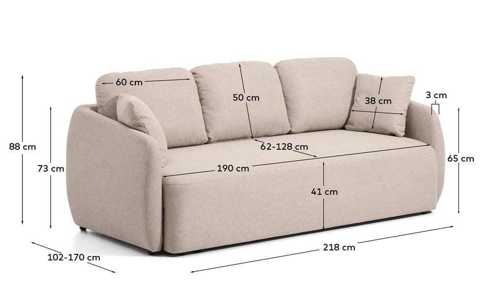 Canapé-lit Laira 3 places en chenille beige 218 cm FSC Mix Credit