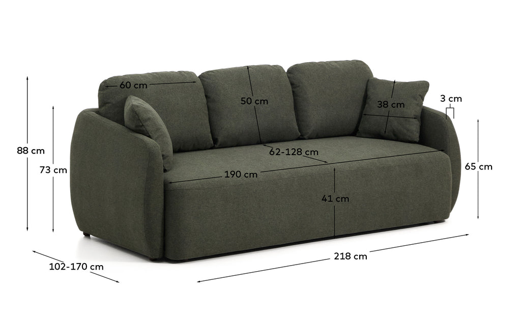 Canapé-lit Laira 3 places en chenille vert foncé 218 cm FSC Mix Credit