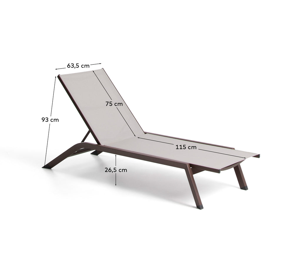 Bain de soleil empilable Capraia en aluminium marron et textilène marron clair