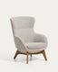 Adiran armchair in beige thick chenille with solid oak wood legs with a natural finish
