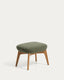 Adiran footrest in moss green thick chenille with solid oak wood legs with a natural finish