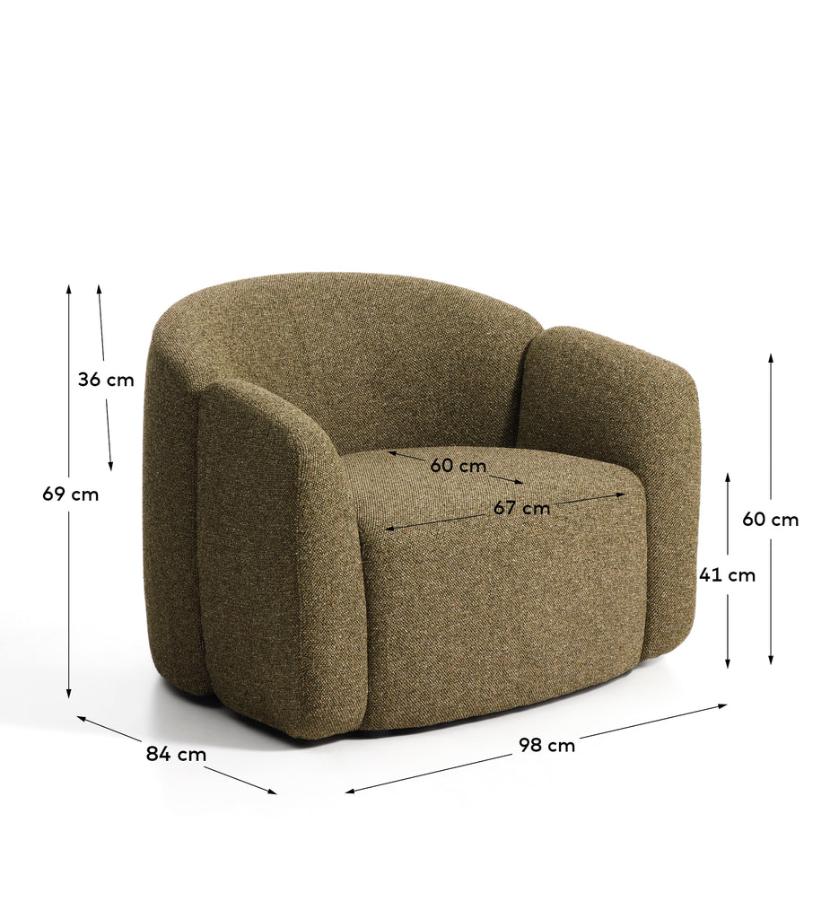Fauteuil Corvena en chenille vert olive FSC Mix Credit 98 cm