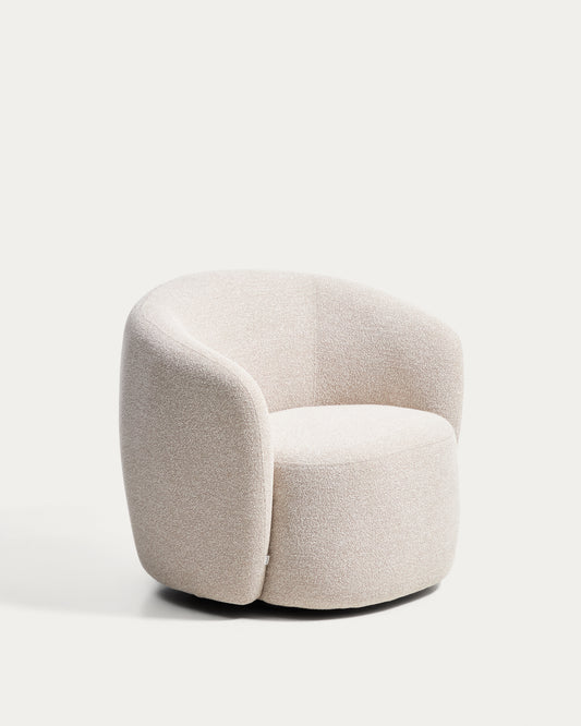 Odenia swivel armchair in beige micro bouclé