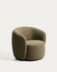 Odenia fire-retardant swivel armchair in olive green micro bouclé
