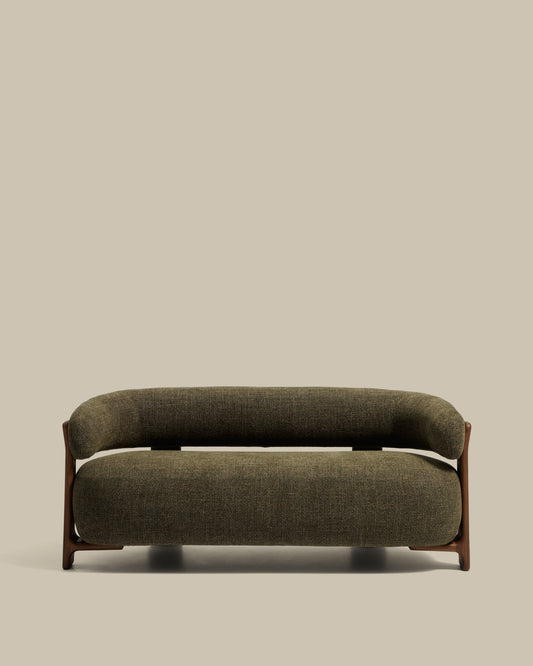 Granite 2-seater sofa in green chenille with solid ash wood legs with walnut finish 155cm FSC 100%