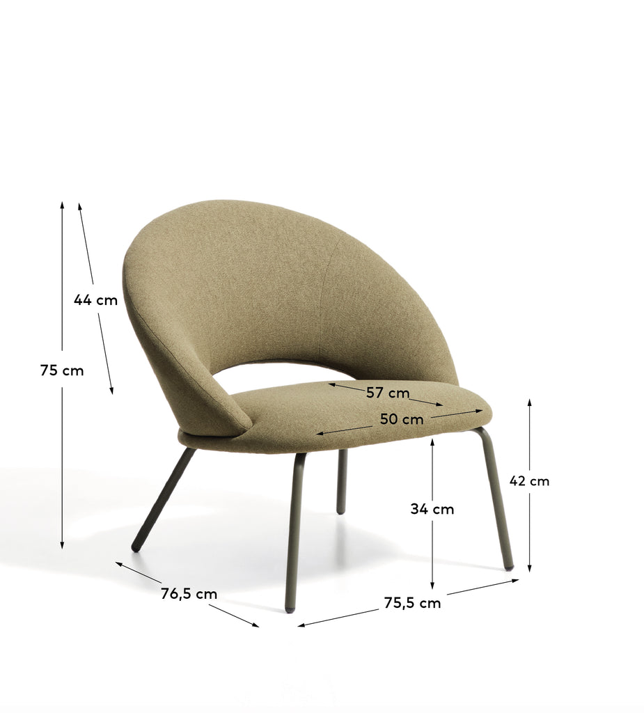 Fauteuil Bonali en chenille verte et pieds en métal vert FSC Mix Credit