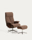 Fauteuil pivotant inclinable avec repose-pieds Toriel en micro-bouclette marron chocolat et pieds en aluminium FSC Mix Credit
