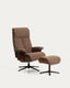 Fauteuil pivotant inclinable avec repose-pieds Toriel en micro-bouclette marron chocolat et pieds en aluminium avec finition noire FSC Mix Credit