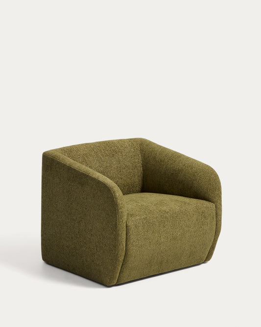 Fauteuil Milare en chenille vert olive 83 cm FSC 100 %