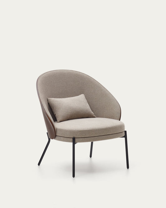 Fauteuil Eamy marron clair placage de frêne finition noyer et métal noir