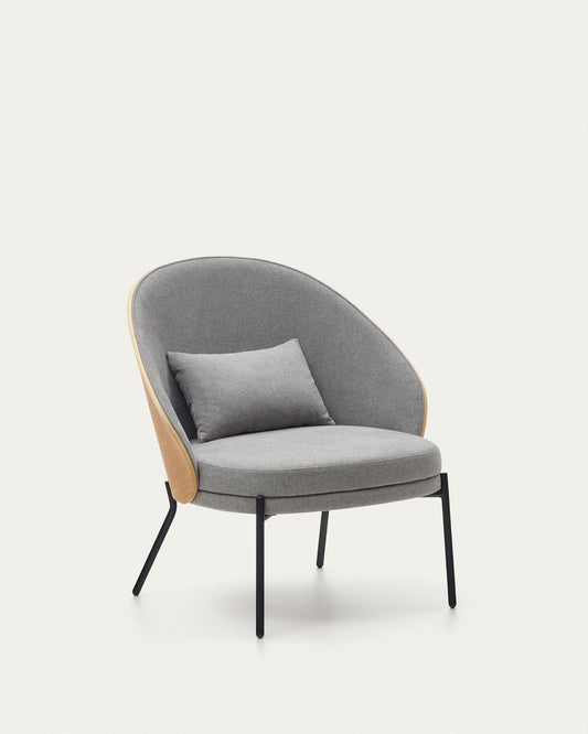 Fauteuil Eamy gris clair placage de frêne naturel et métal finition noire