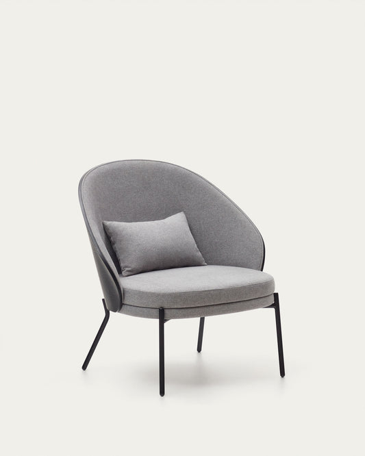 Fauteuil Eamy gris clair placage de frêne finition noire et métal noir