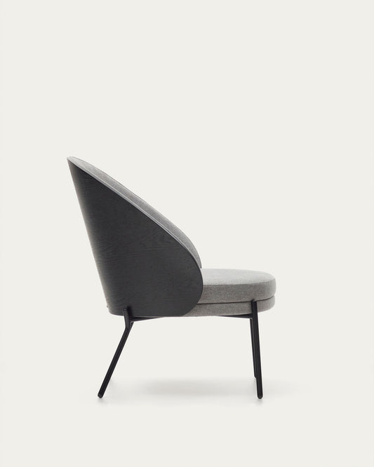 Fauteuil Eamy gris clair placage de frêne finition noire et métal noir