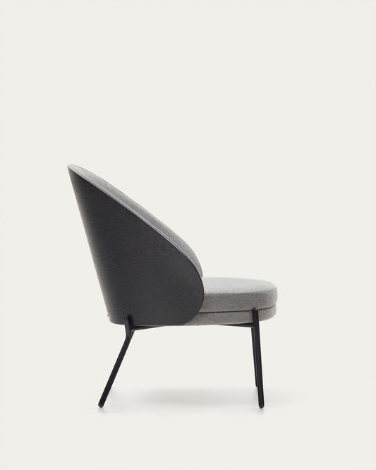 Fauteuil Eamy gris clair placage de frêne finition noire et métal noir