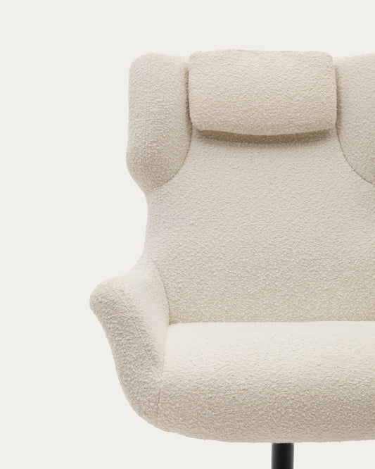 Fauteuil giratoire avec accoudoirs Zalina en bouclette blanche et acier avec finition noire FSC 100%