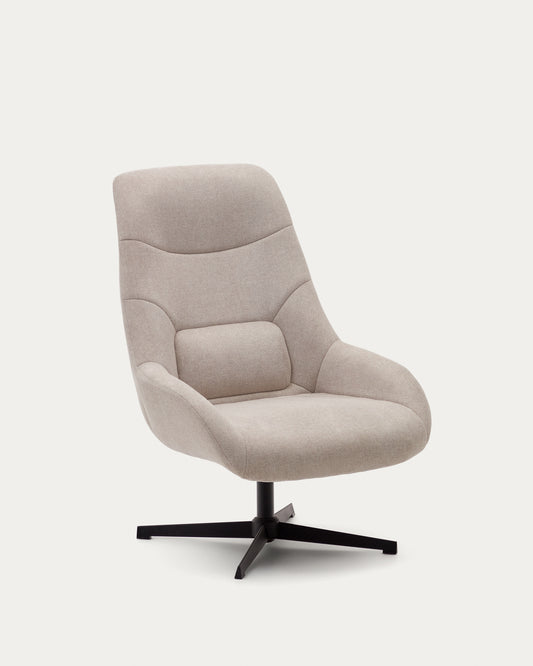 Fauteuil giratoire Celida en chenille beige et acier avec finition noire FSC 100%