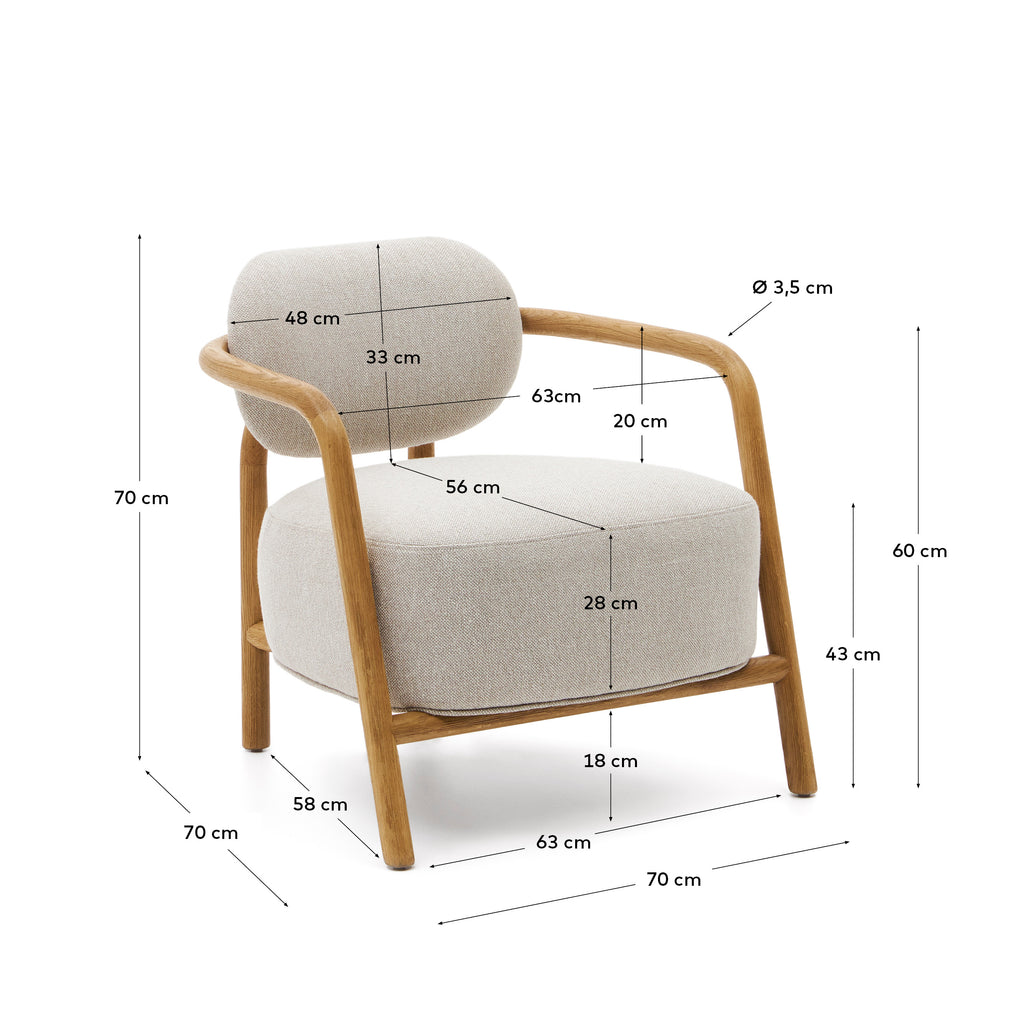 Fauteuil Melqui beige en bois de chêne avec finition naturelle