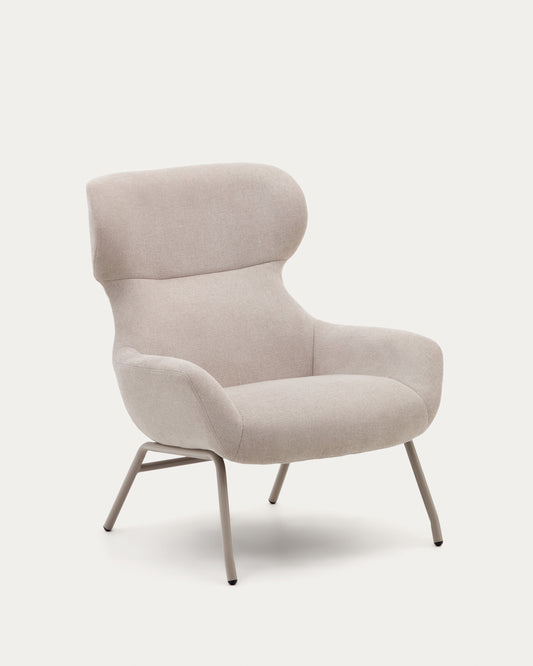 Fauteuil Belina en chenille beige et acier avec finition beige FSC 100%