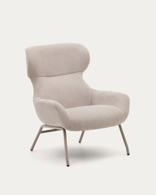 Fauteuil Belina en chenille beige et acier avec finition beige FSC 100%