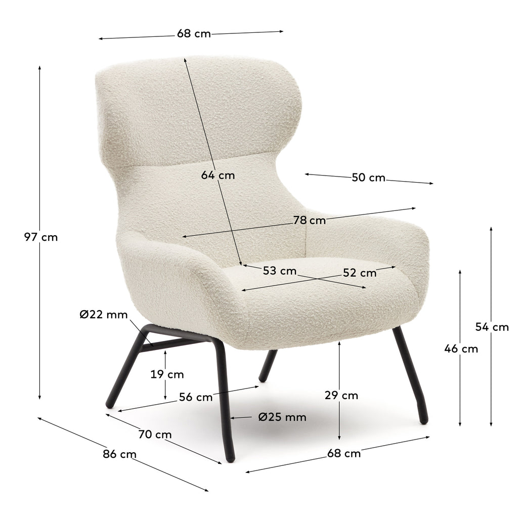 Fauteuil Belina en bouclette blanche et acier avec finition noire FSC 100%