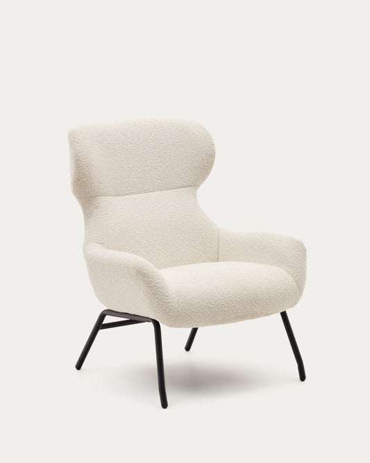 Fauteuil Belina en bouclette blanche et acier avec finition noire FSC 100%
