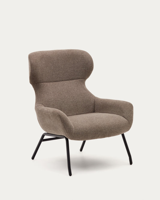 Fauteuil Belina en chenille marron clair et acier avec finition noire FSC 100%