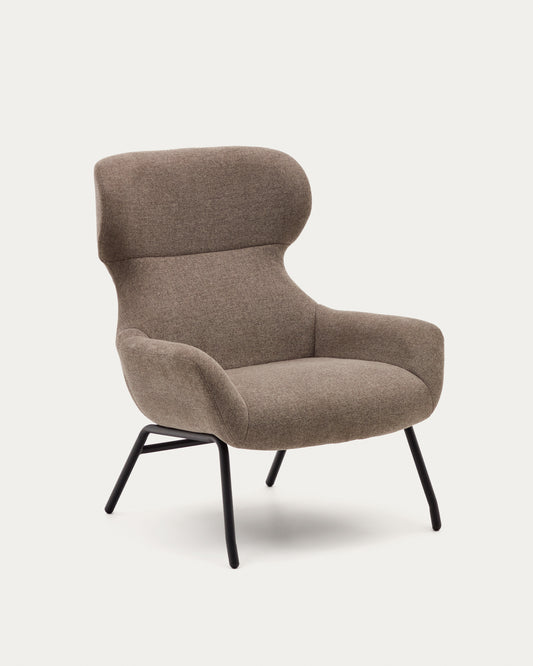 Fauteuil Belina en chenille marron clair et acier avec finition noire FSC 100%